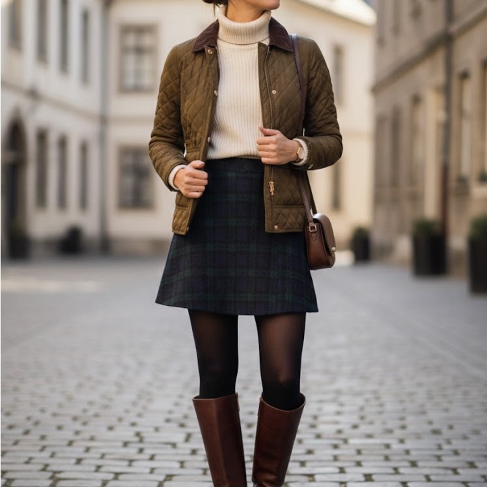 J CREW Quilted Utility Green Down Filled Jacket with Gold Accents